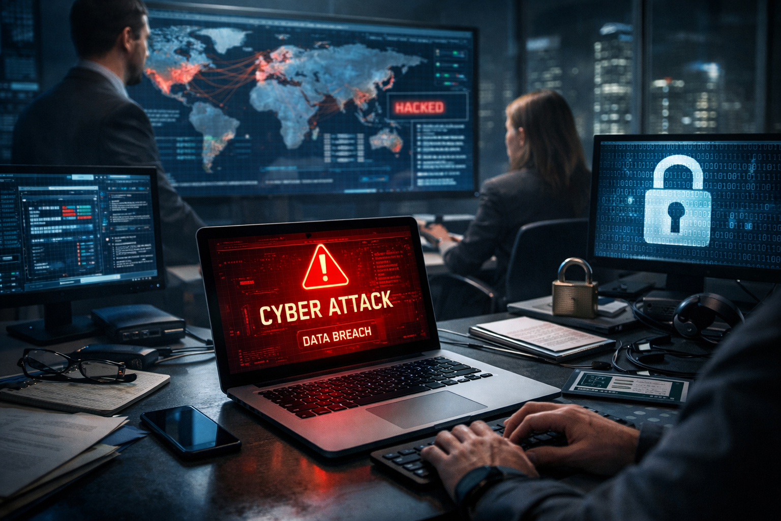 Cybersecurity lock icon on digital background